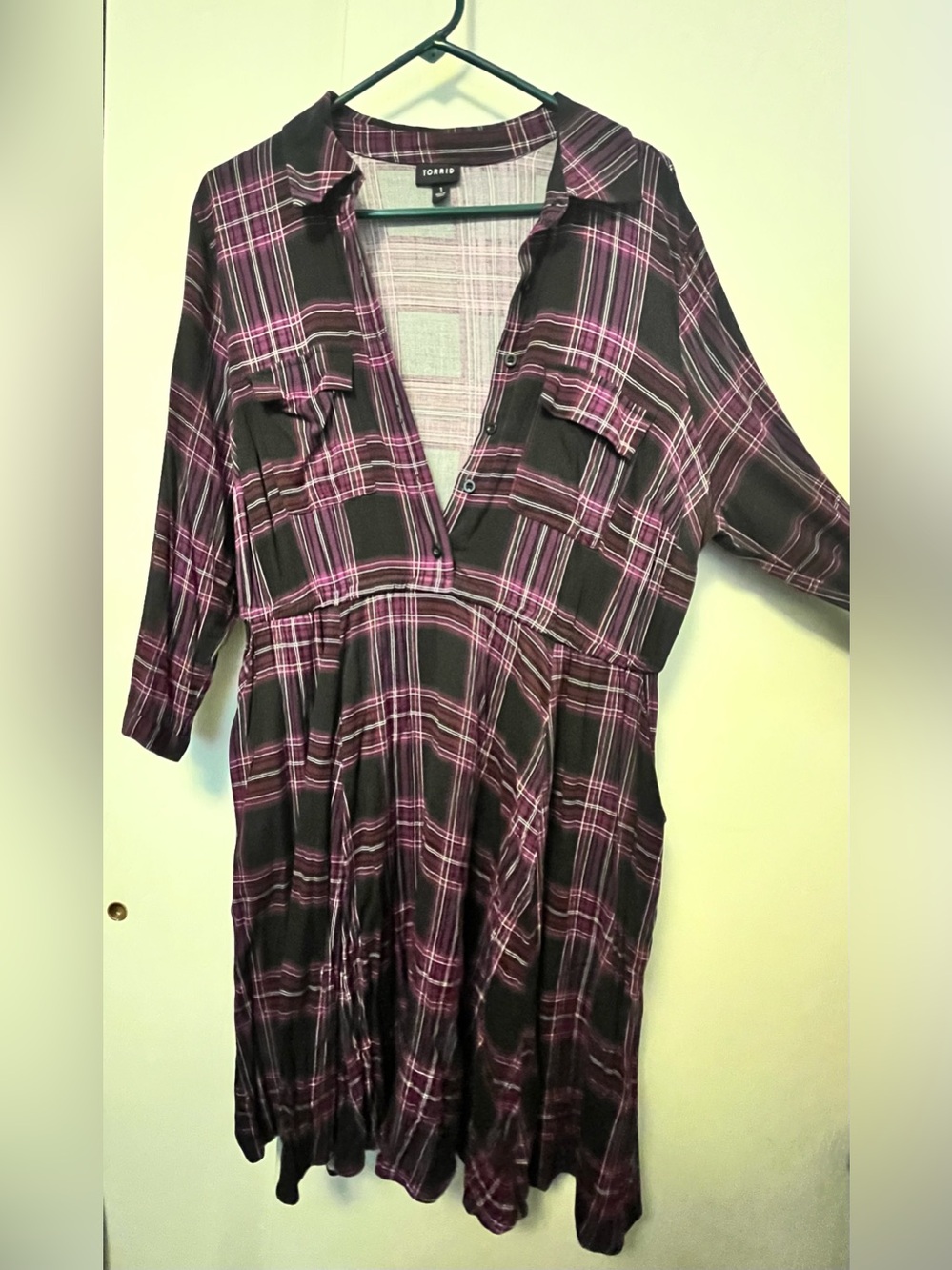 torrid Black and Pink Plaid Shirt Dress